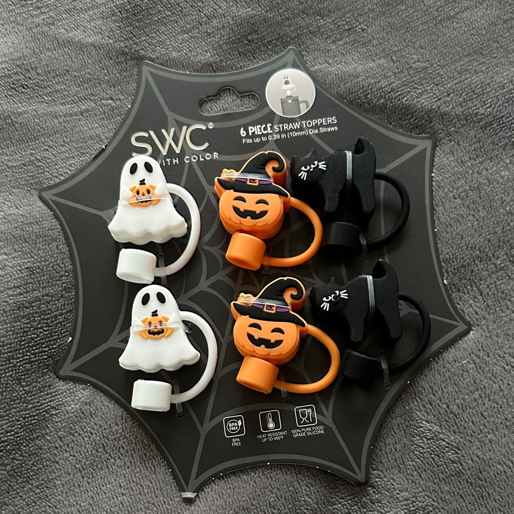 NWT Sip With Color Halloween Straw Toppers Set of 6